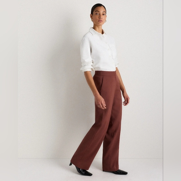 Quince Pants - Quince Stretch Crepe Classic Trouser Pants, Redwood Brown, Size 6